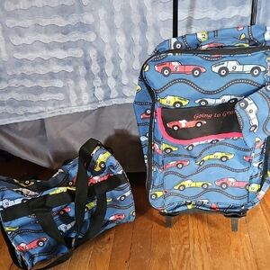 Kids' Blue Car Pattern Luggage Set